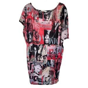 Artistic Women's Sheer Printed Beach Cover-Up Dress One Ruched Shoulder Size L